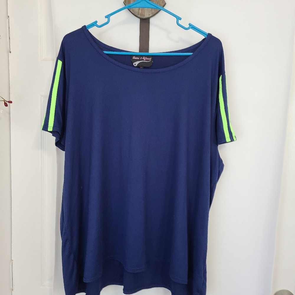 Fame 4 Fifteen Woman's Short Sleeve Activewear Shirt, Size: 3XL Color: Blue